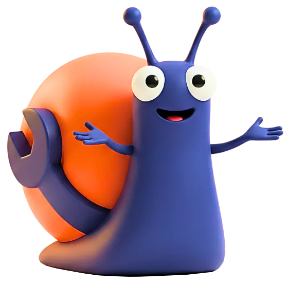 SlugSync snail mascot holding a wrench