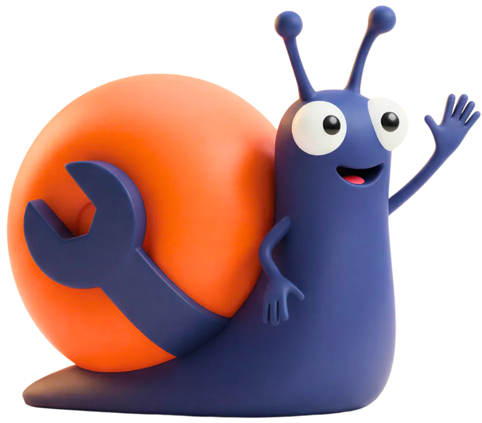 SlugSync snail mascot waving